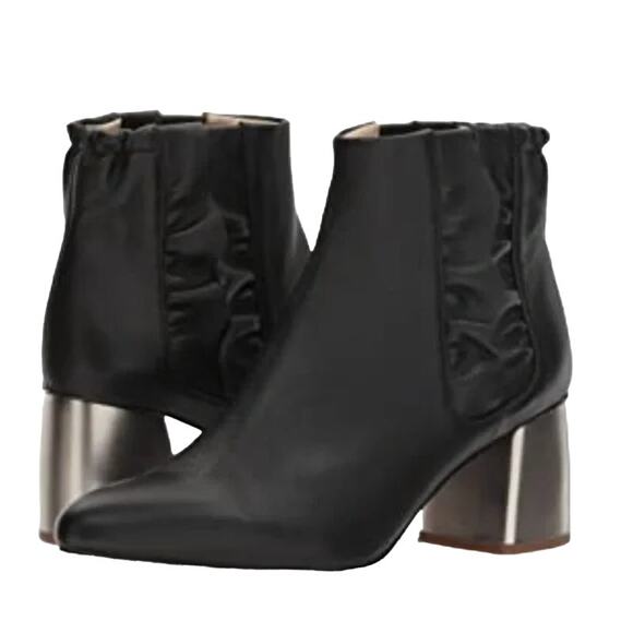 Jil Sander Navy Boots Nappa Leather Ankle Side Ruched Block Heel Black 40 9.5 - Picture 1 of 6